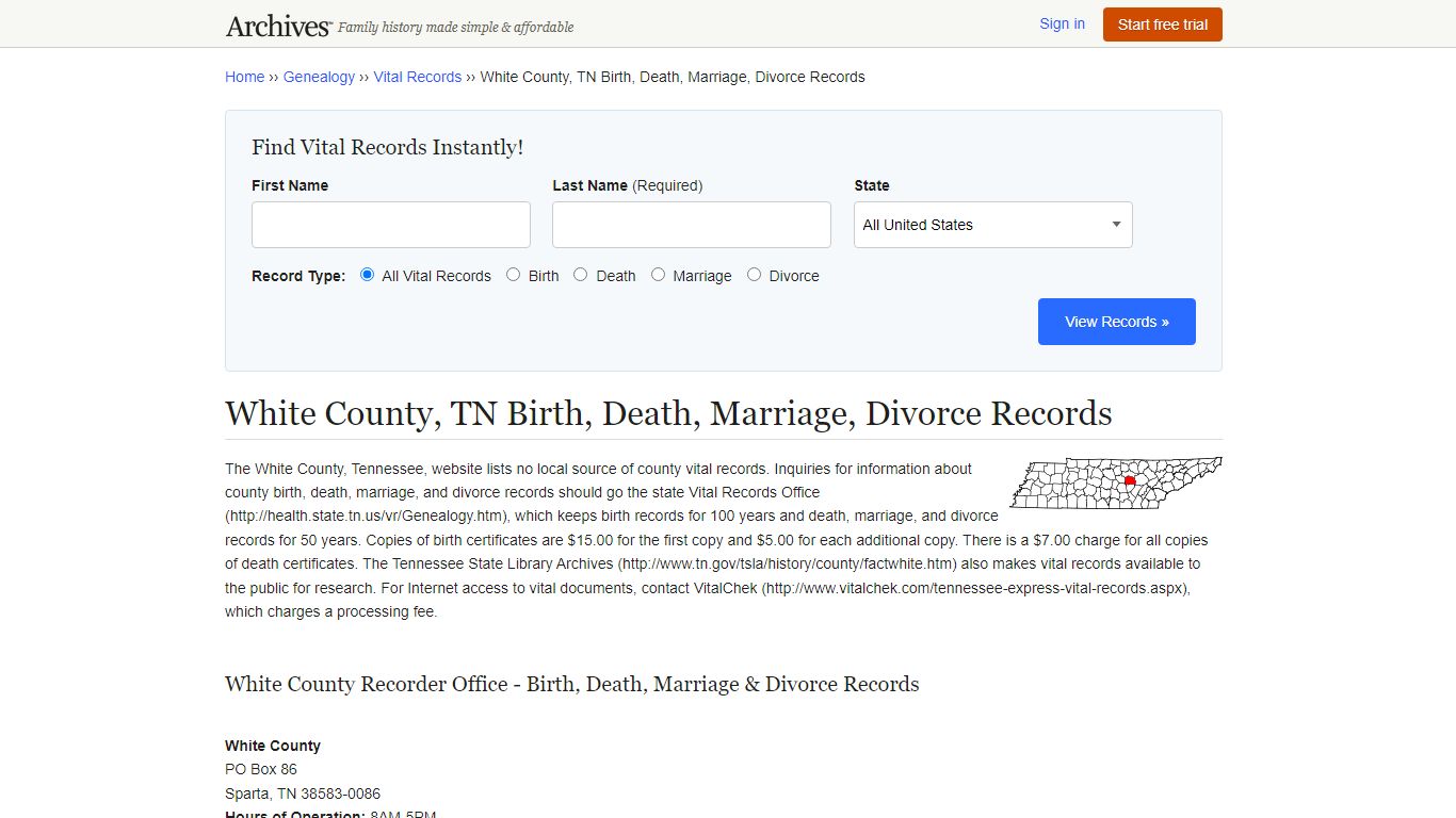 White County, TN Birth, Death, Marriage, Divorce Records - Archives.com