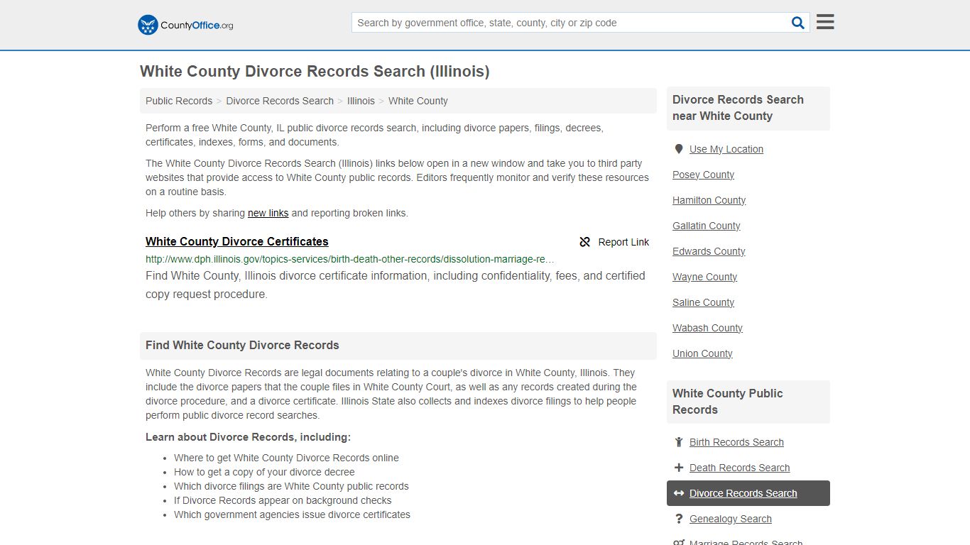 Divorce Records Search - White County, IL (Divorce Certificates & Decrees)
